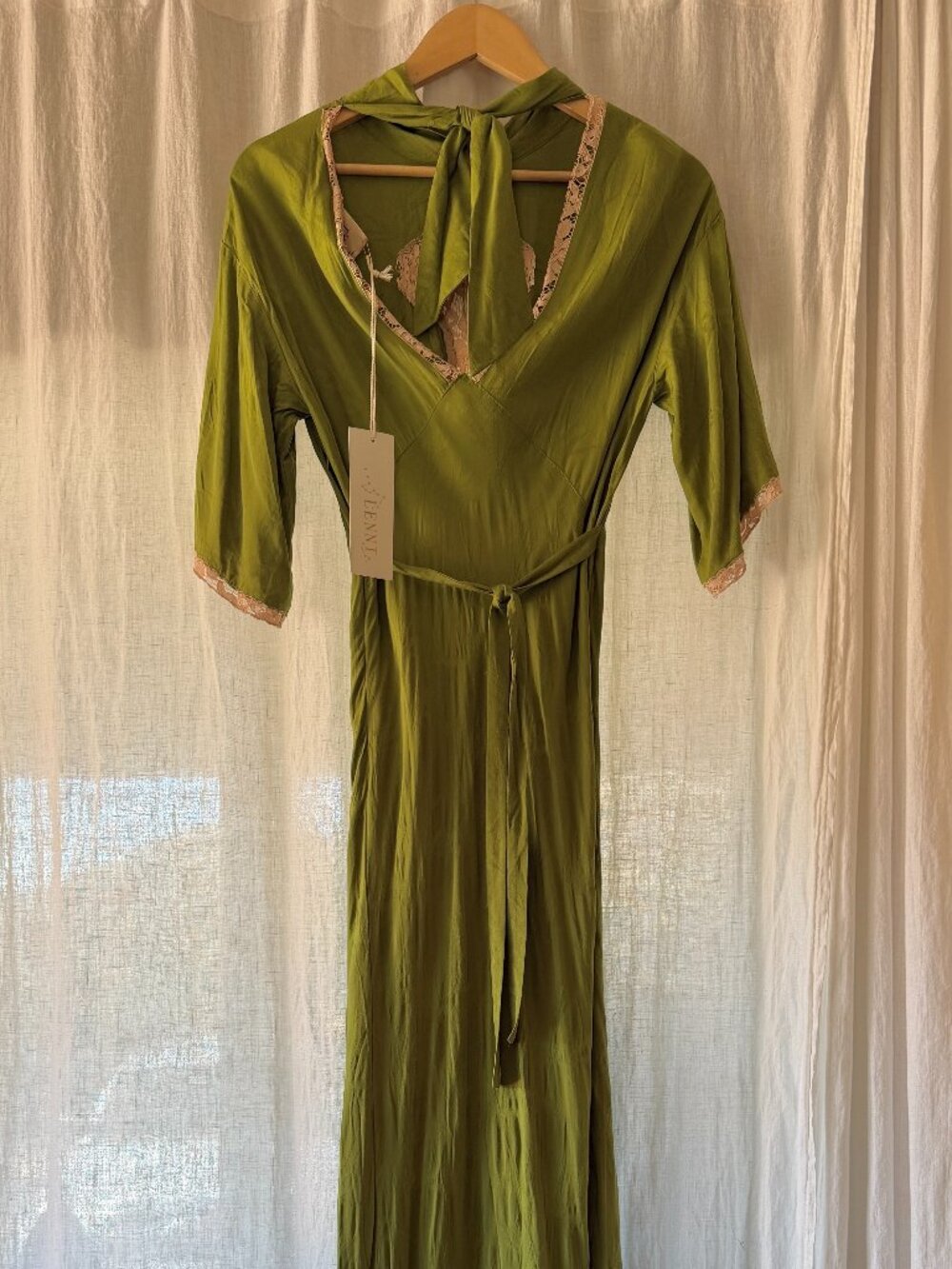 Green silk and lace dress - Lenni Aloe Maxi Dress sz L - Picture 4 of 6